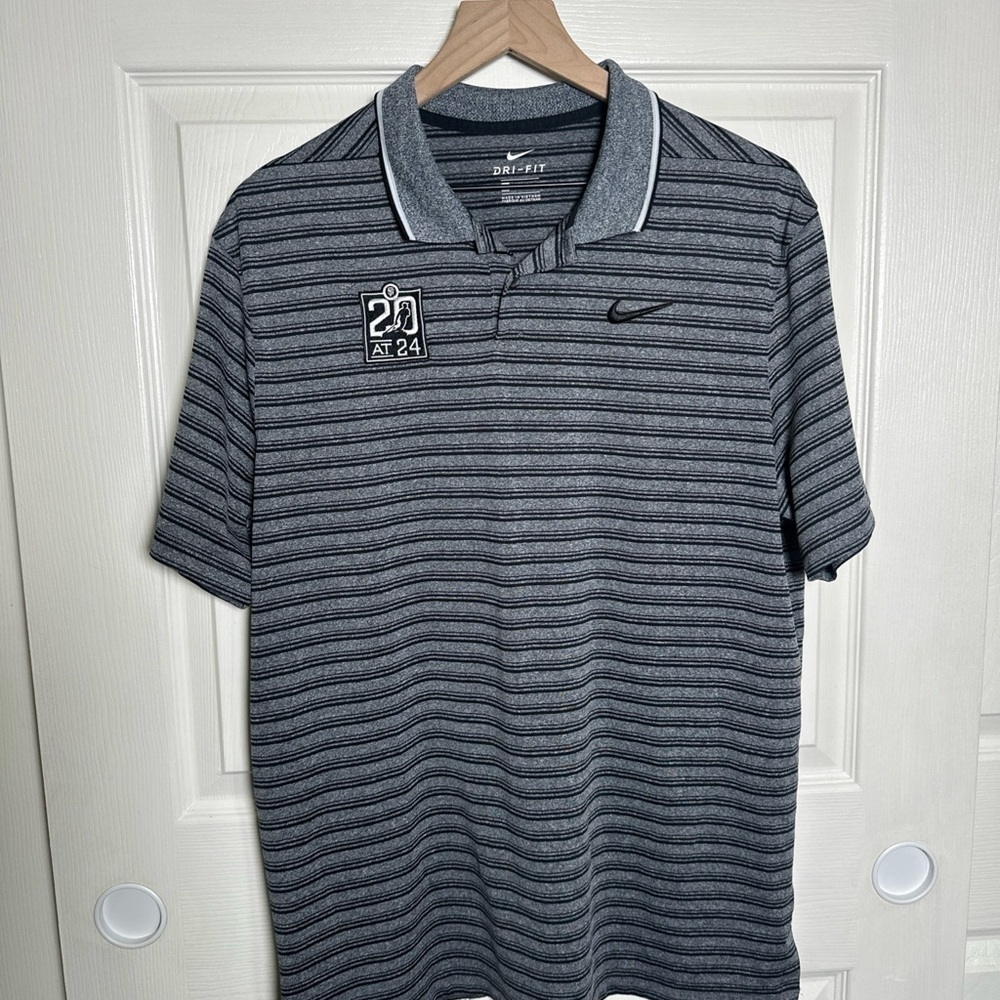 Nike Dri Fit San Francisco Giants MLB 20 at 24 Polo Shirt Mens Large Gray Stripe - Picture 2 of 8